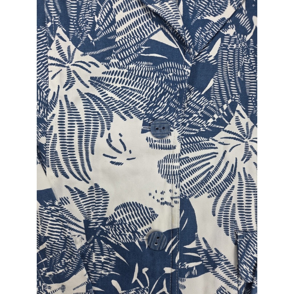 Coldwater Creek Womens L Blue White Tropical Leaf Cotton Blazer Jacket Coastal - Picture 3 of 9